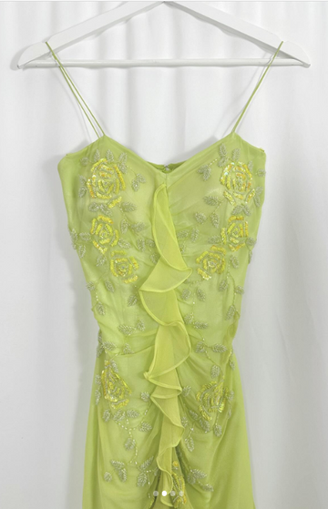 Niulatu Green Sheath Spaghetti Straps Chiffon Long Prom Dresses with Beading Elegant Evening Dress HZ1031